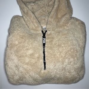Victoria’s Secret PINK Tan Plush Sherpa Hoodie Sweatshirt